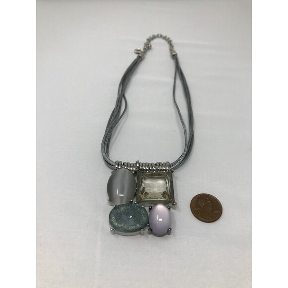 CHICO'S MultiStrand Pendant Necklace Silver Tone Clear Crystal Translucent Glass - Picture 3 of 10